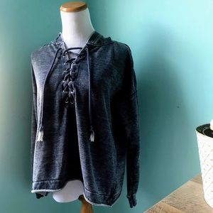 Faded Blue Hoodie with Tie Detailing